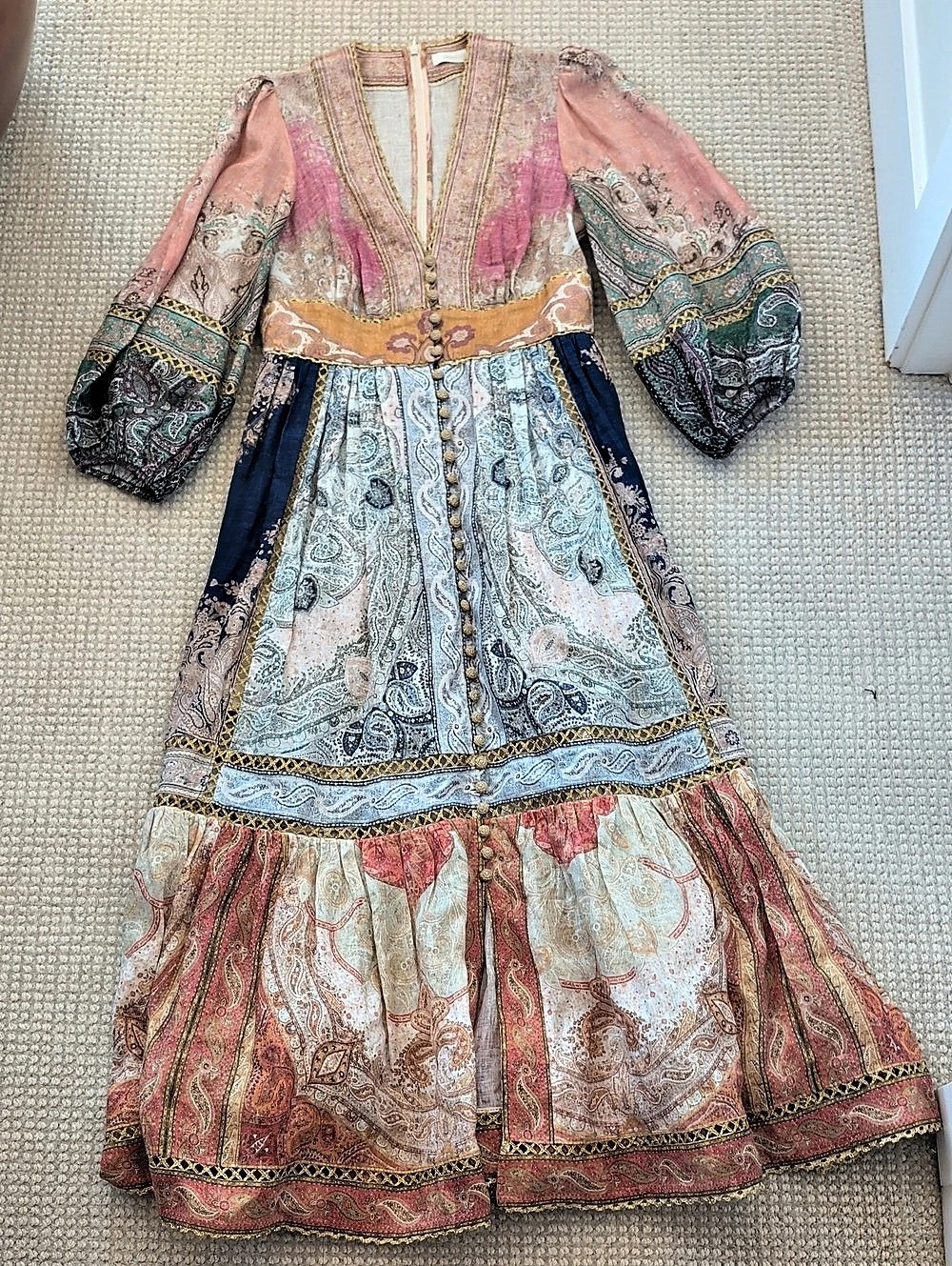 Zimmermann Devi Midi Shirt Dress Paisley Pink & Blue Size 2